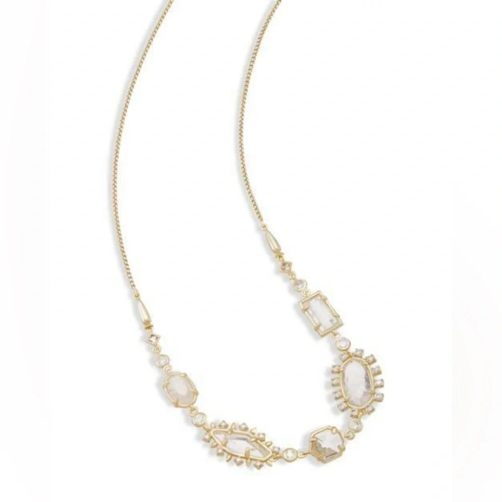 KENDRA SCOTT June Gold Clear White Crystal Mix Necklace
